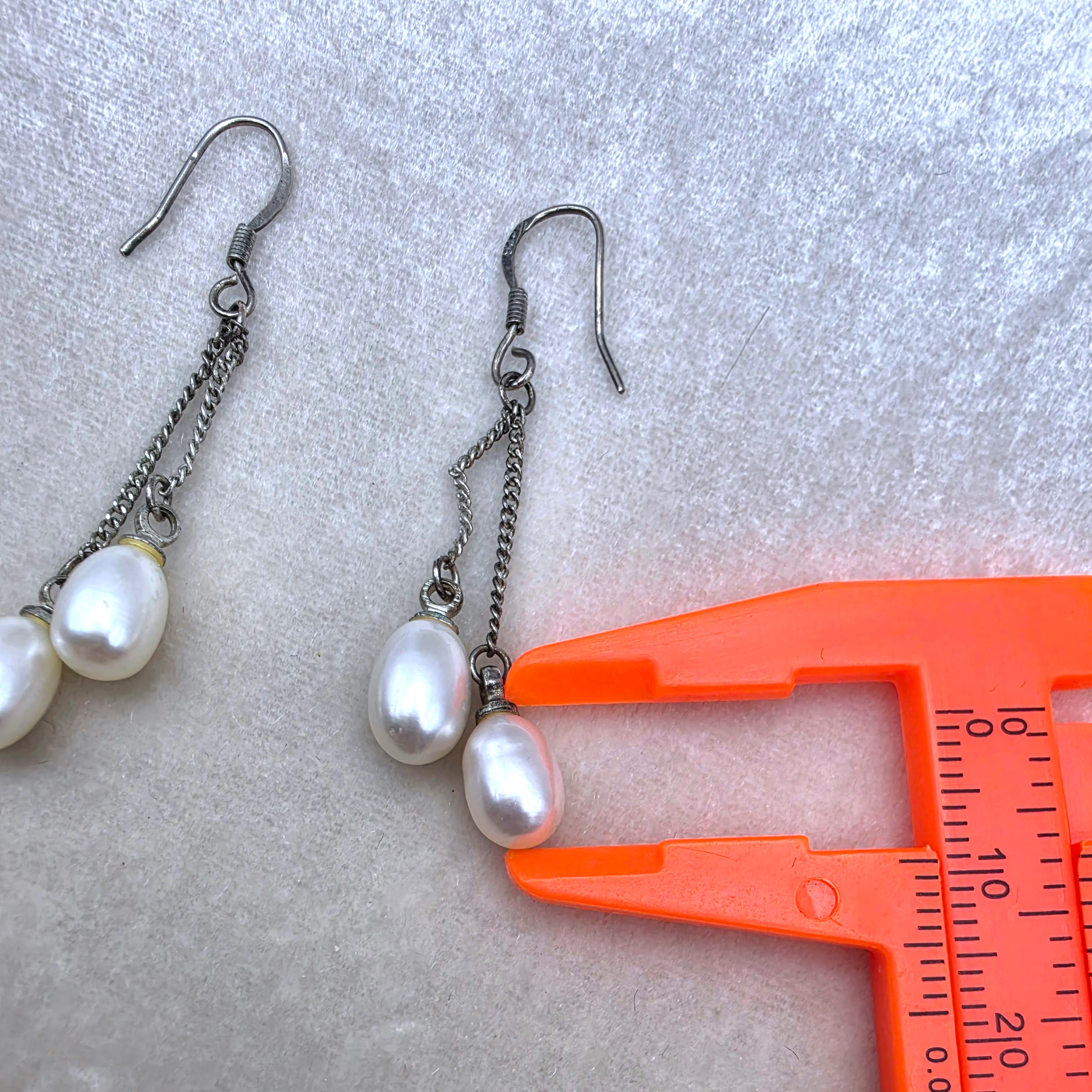 Vintage Sterling Silver Freshwater Pearl Double Drop Dangle Earring