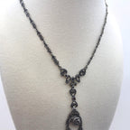 Art Deco Sterling Silver Marcasite Carnelian Drop Necklace Floral Link