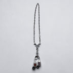 Art Deco Sterling Silver Marcasite Carnelian Drop Necklace Floral Link