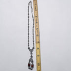 Art Deco Sterling Silver Marcasite Carnelian Drop Necklace Floral Link
