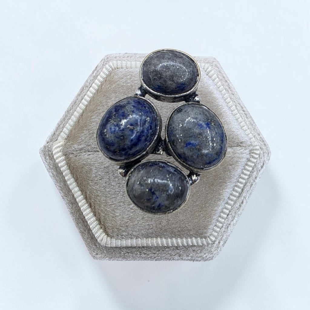 Vintage Sterling Silver Natural Lapis Lazuli Cluster Statement Ring Size 6 925