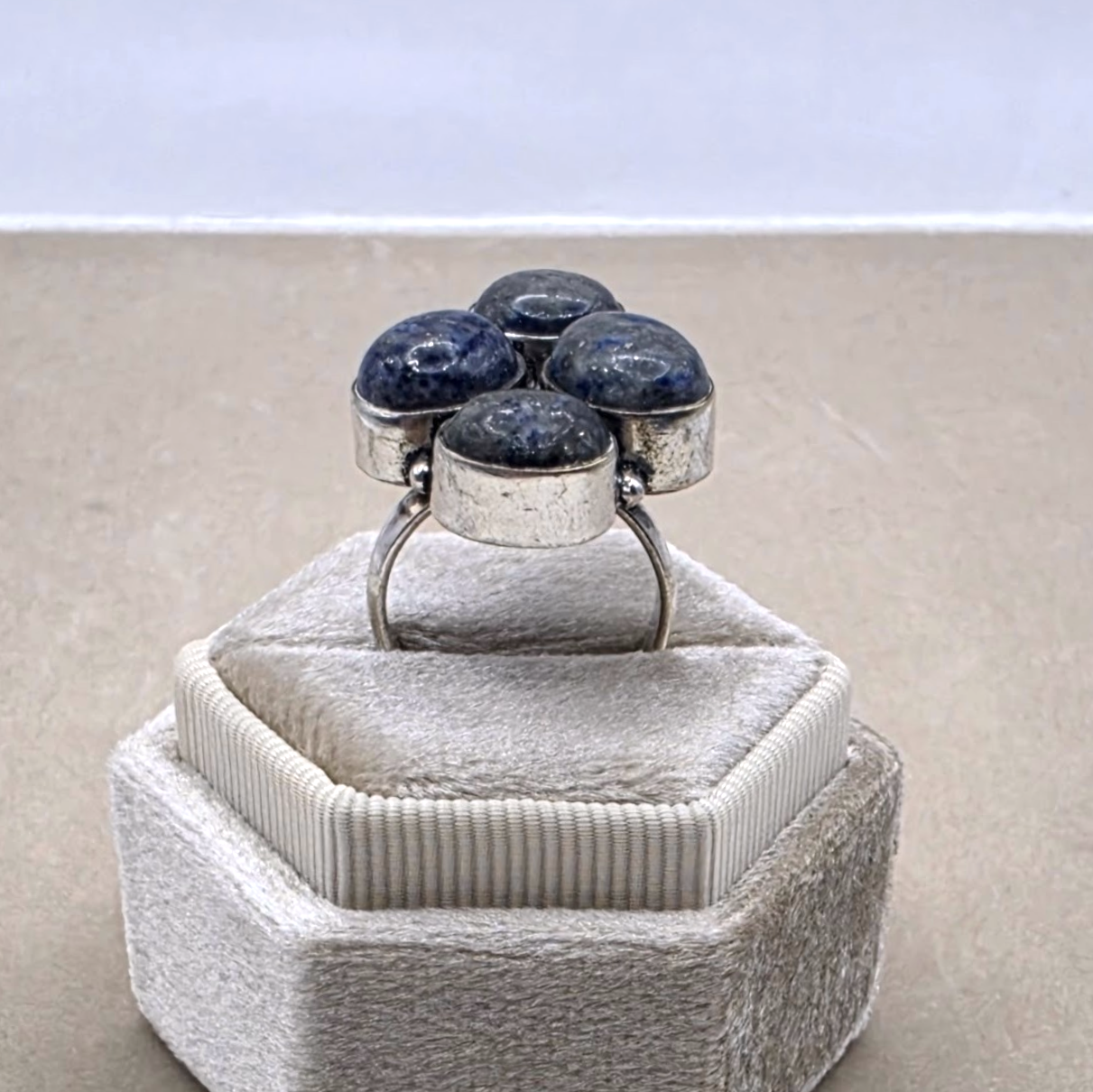 Vintage Sterling Silver Natural Lapis Lazuli Cluster Statement Ring Size 6 925