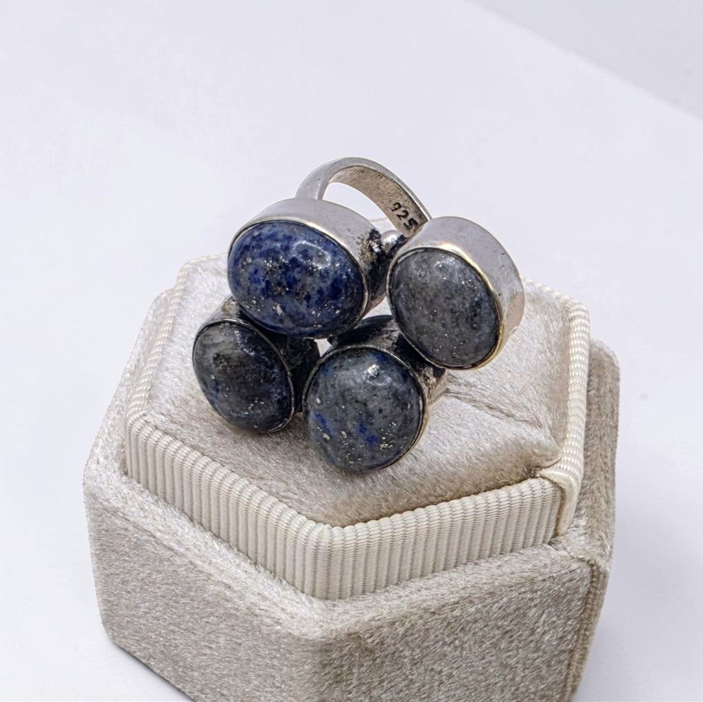 Vintage Sterling Silver Natural Lapis Lazuli Cluster Statement Ring Size 6 925