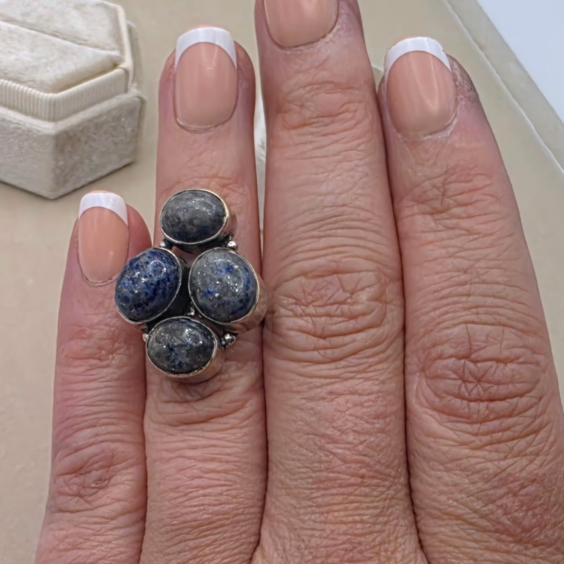 Vintage Sterling Silver Natural Lapis Lazuli Cluster Statement Ring Size 6 925