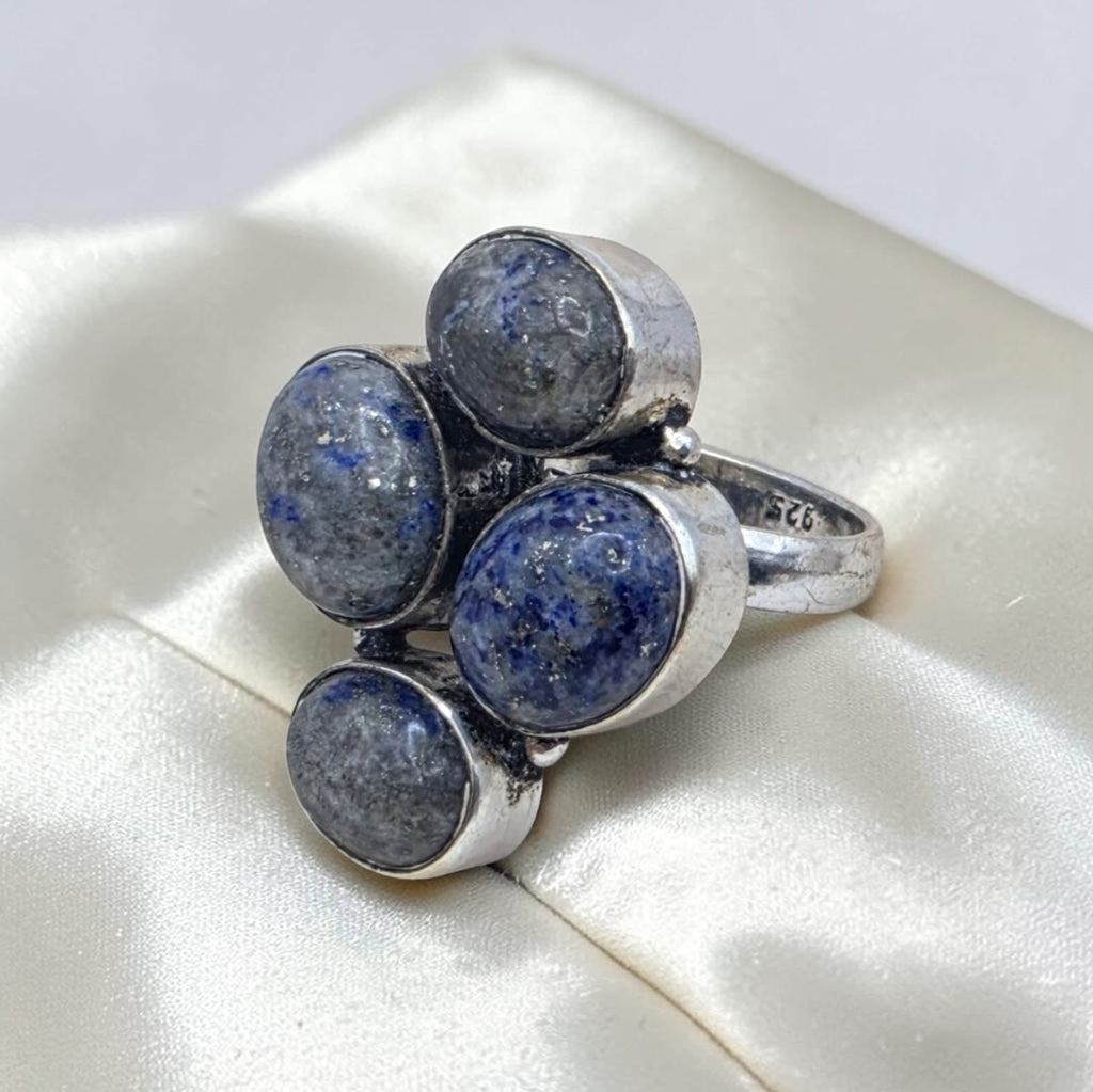 Vintage Sterling Silver Natural Lapis Lazuli Cluster Statement Ring Size 6 925