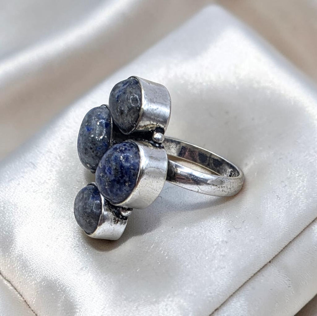 Vintage Sterling Silver Natural Lapis Lazuli Cluster Statement Ring Size 6 925