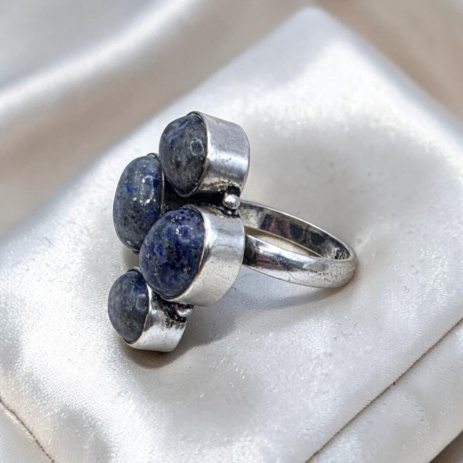 Vintage Sterling Silver Natural Lapis Lazuli Cluster Statement Ring Size 6 925