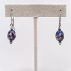 Vintage Sterling Silver Cloisonné Blue & Floral Bead Dangle Earrings