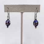 Vintage Sterling Silver Cloisonné Blue & Floral Bead Dangle Earrings