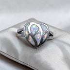 Vintage Sterling Silver White Simulated Opal Inlay Heart Ring Size 7 925