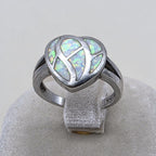 Vintage Sterling Silver White Simulated Opal Inlay Heart Ring Size 7 925