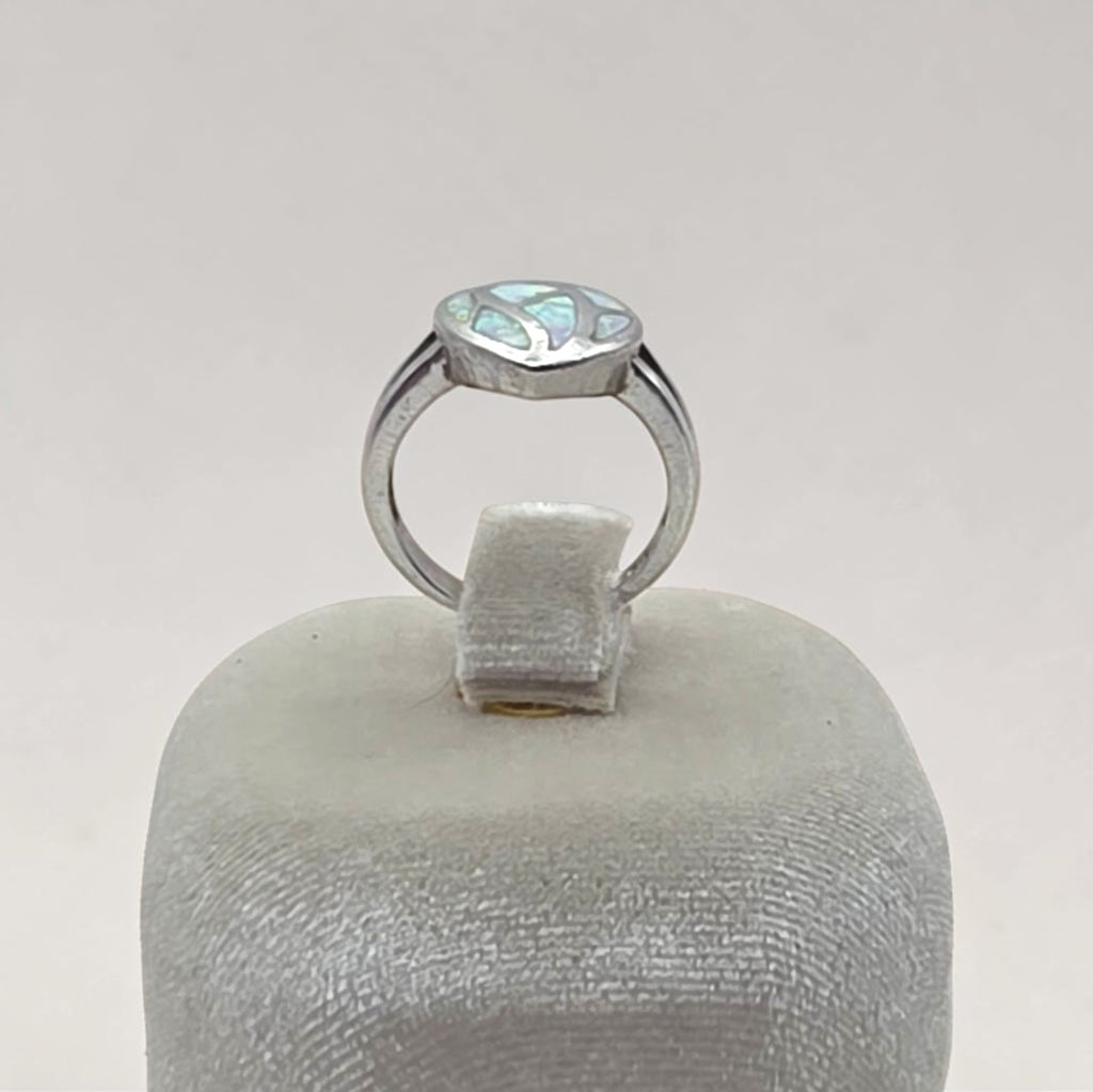 Vintage Sterling Silver White Simulated Opal Inlay Heart Ring Size 7 925