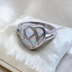Vintage Sterling Silver White Simulated Opal Inlay Heart Ring Size 7 925