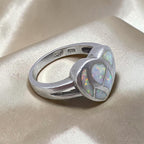 Vintage Sterling Silver White Simulated Opal Inlay Heart Ring Size 7 925
