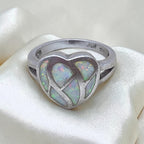 Vintage Sterling Silver White Simulated Opal Inlay Heart Ring Size 7 925