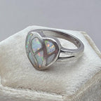 Vintage Sterling Silver White Simulated Opal Inlay Heart Ring Size 7 925