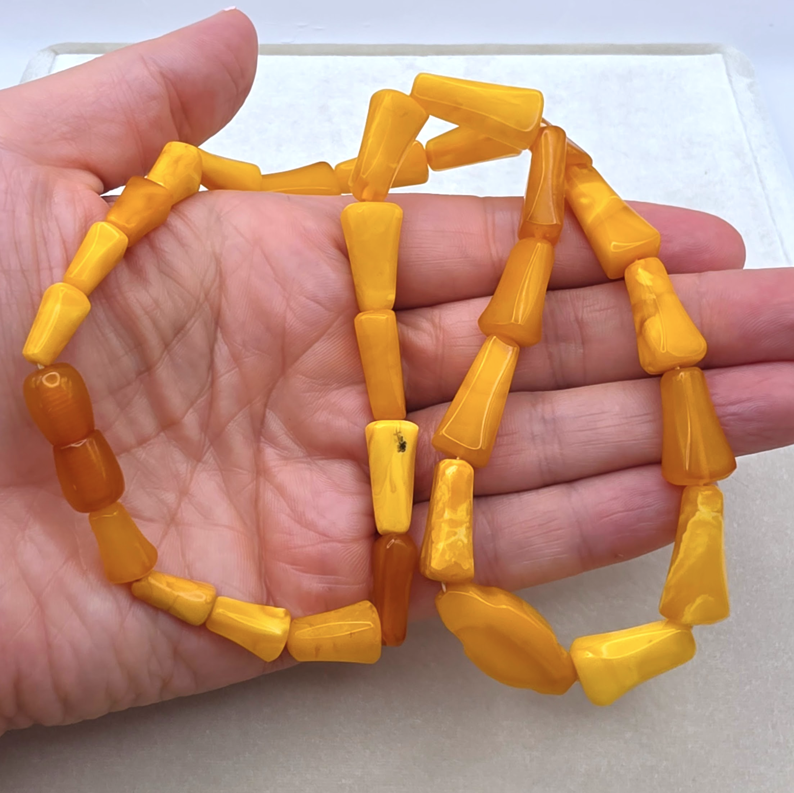 Vintage Butterscotch Amber Adult Necklace Tapered Geometric Beads 20 Inch