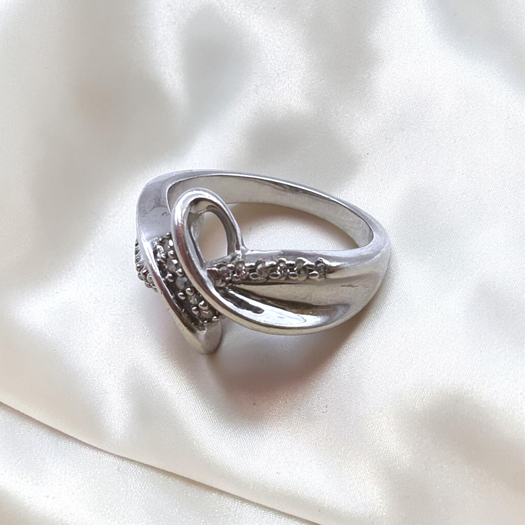 Sterling Silver Diamond Bypass Ring 925 SUN Modernist Size 6.5