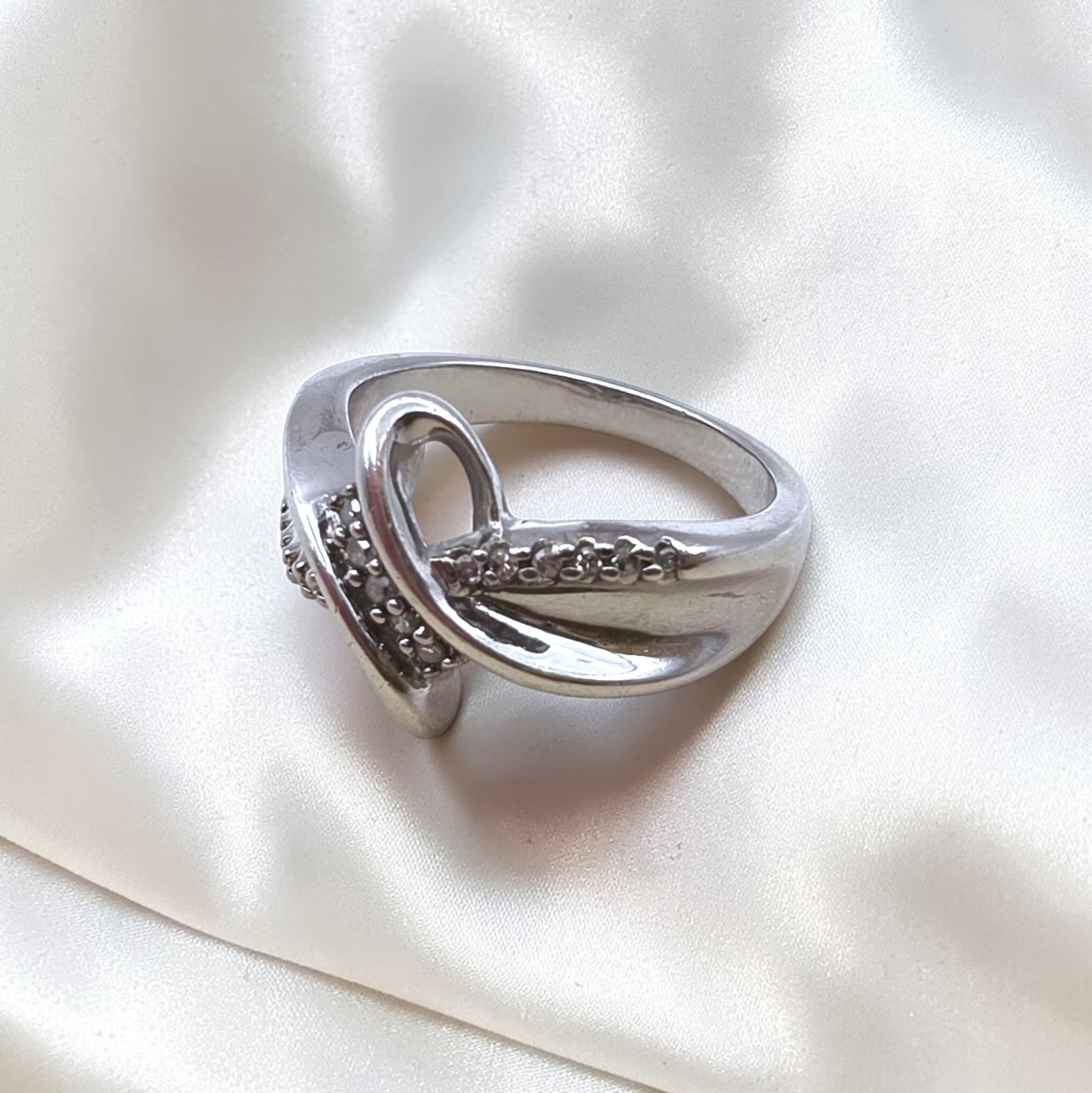 Sterling Silver Diamond Bypass Ring 925 SUN Modernist Size 6.5