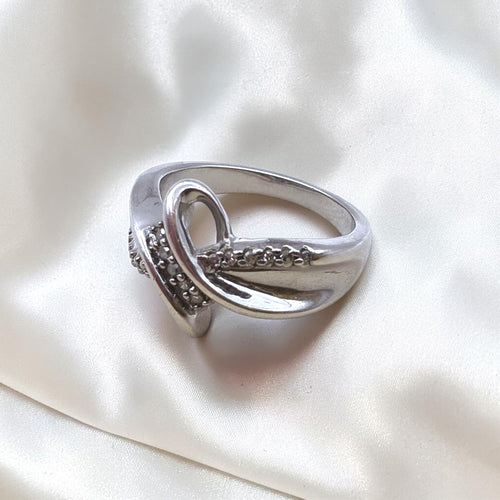 Sterling Silver Diamond Bypass Ring 925 SUN Modernist Size 6.5