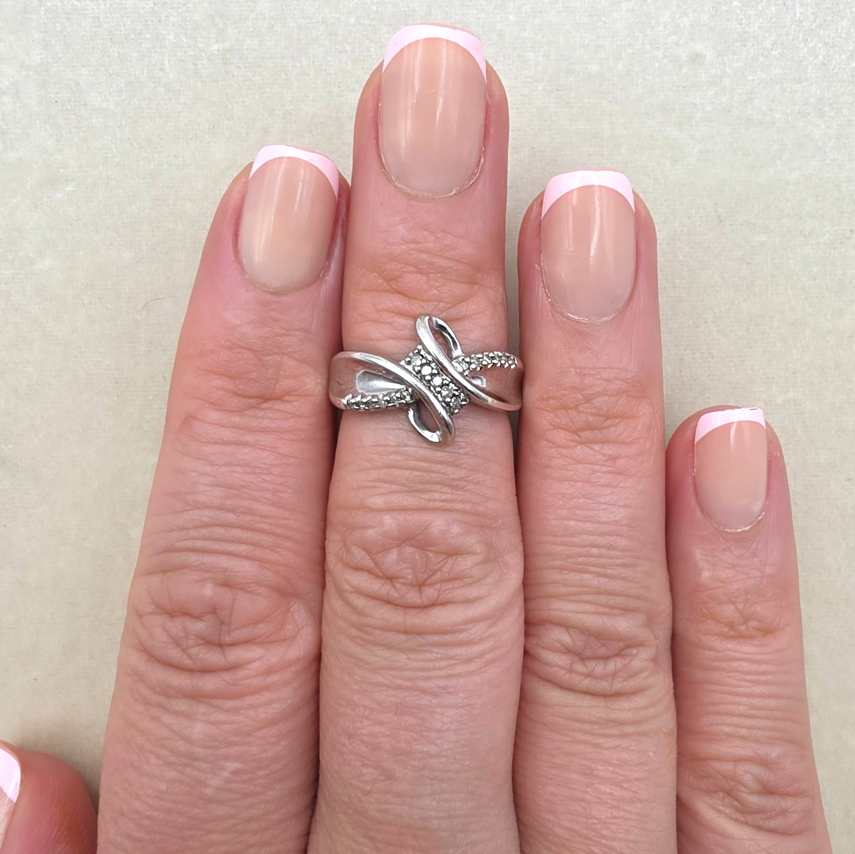 Sterling Silver Diamond Bypass Ring 925 SUN Modernist Size 6.5