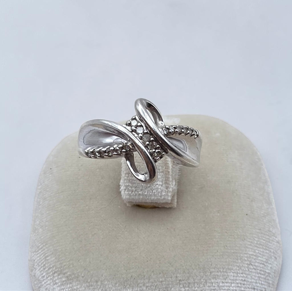 Sterling Silver Diamond Bypass Ring 925 SUN Modernist Size 6.5