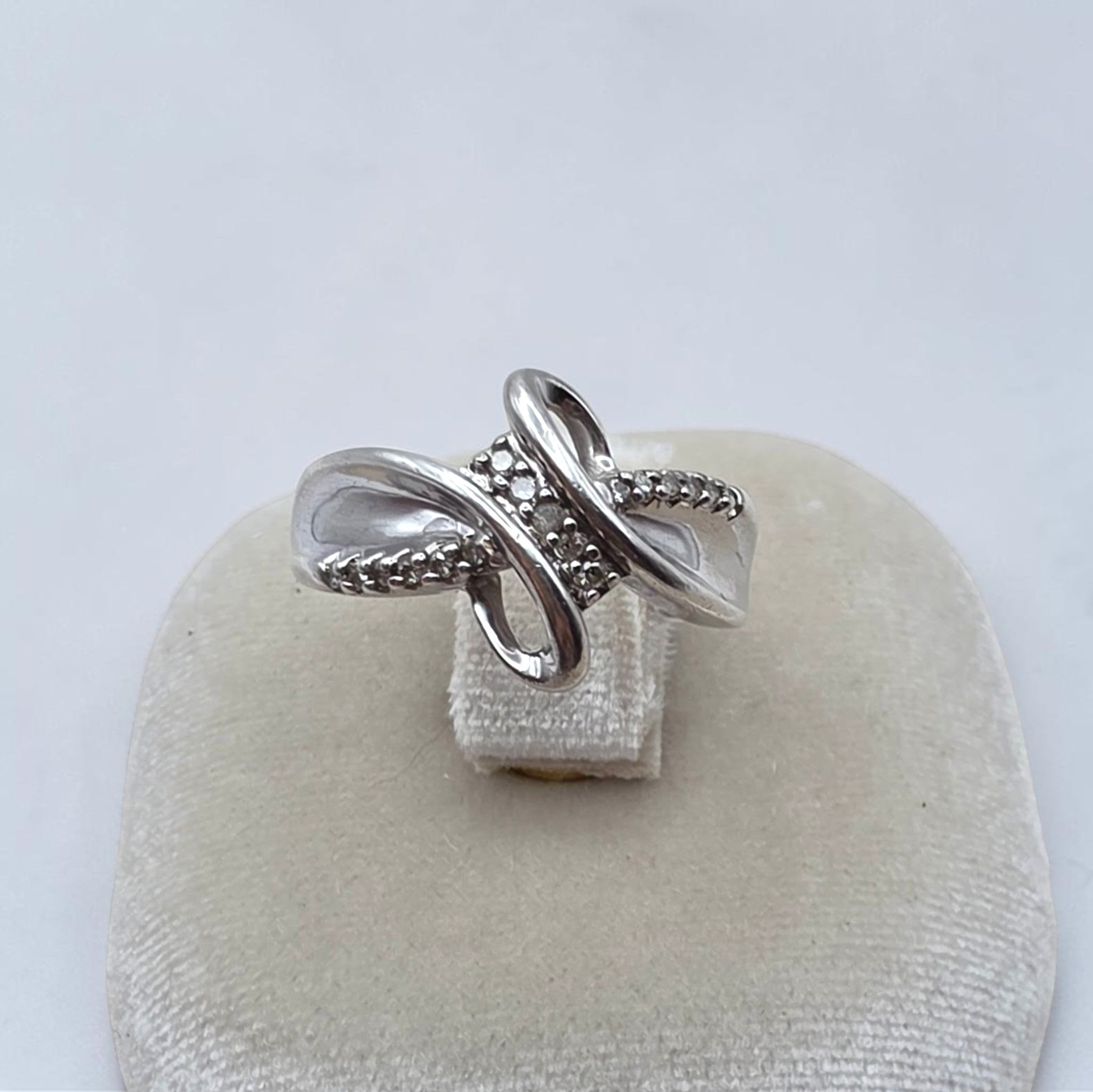 Sterling Silver Diamond Bypass Ring 925 SUN Modernist Size 6.5