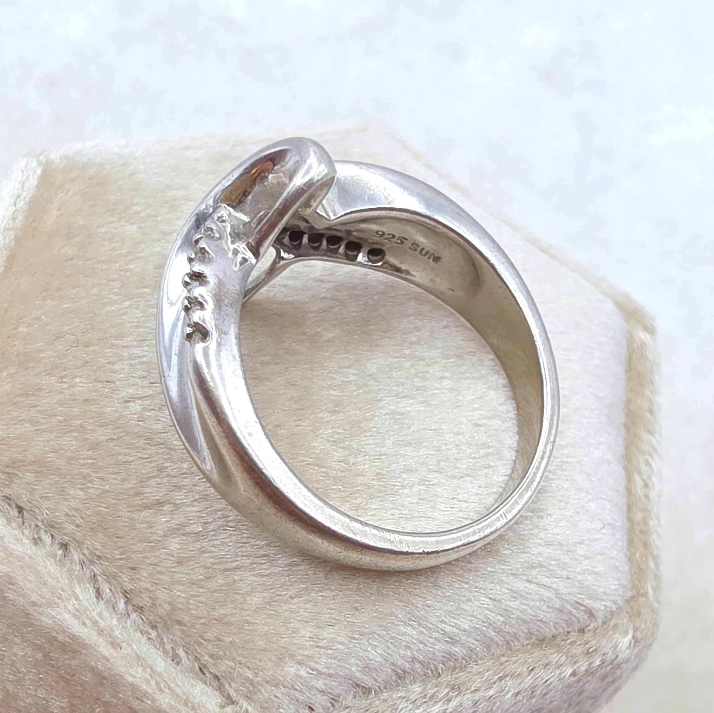 Sterling Silver Diamond Bypass Ring 925 SUN Modernist Size 6.5