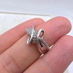 Sterling Silver Diamond Bypass Ring 925 SUN Modernist Size 6.5