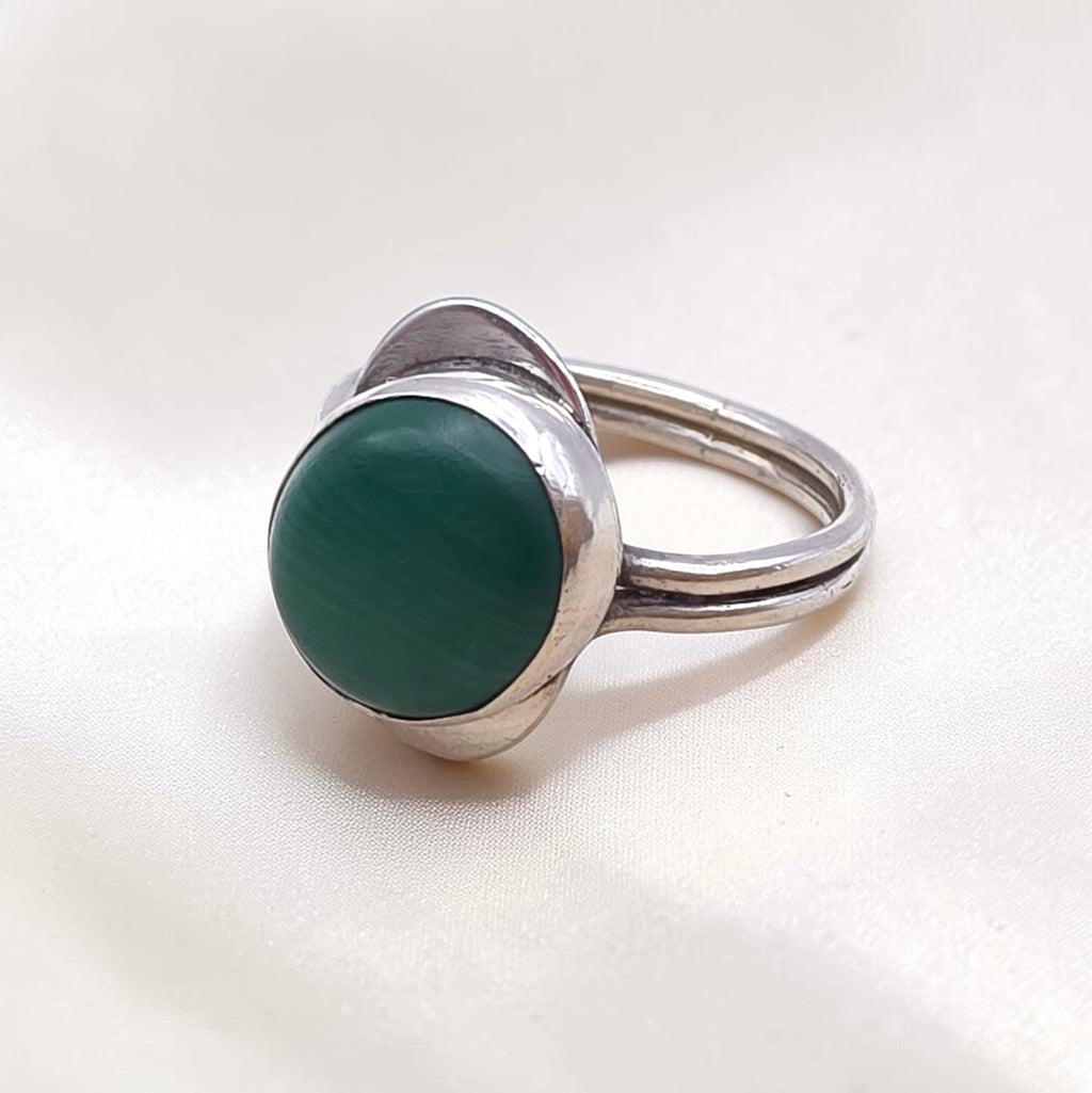Vintage Sterling Silver Malachite Ring Size 6 Signed DWG Modernist