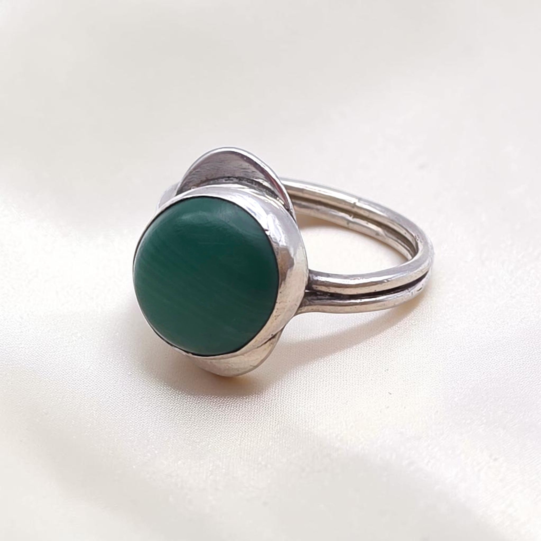 Vintage Sterling Silver Malachite Ring Size 6 Signed DWG Modernist