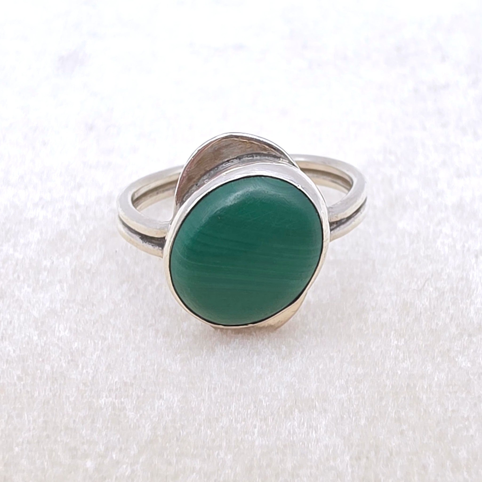 Vintage Sterling Silver Malachite Ring Size 6 Signed DWG Modernist