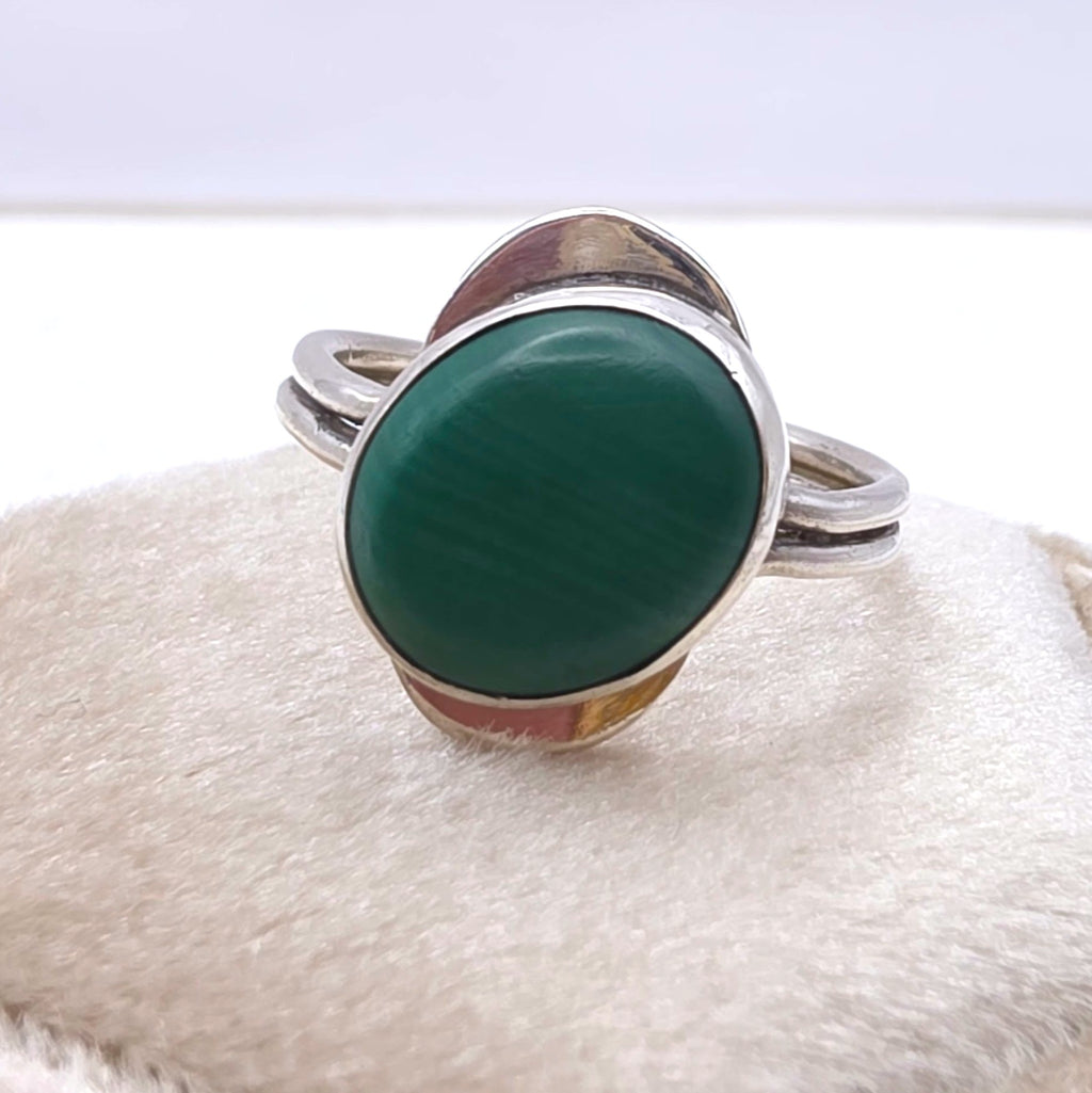 Vintage Sterling Silver Malachite Ring Size 6 Signed DWG Modernist