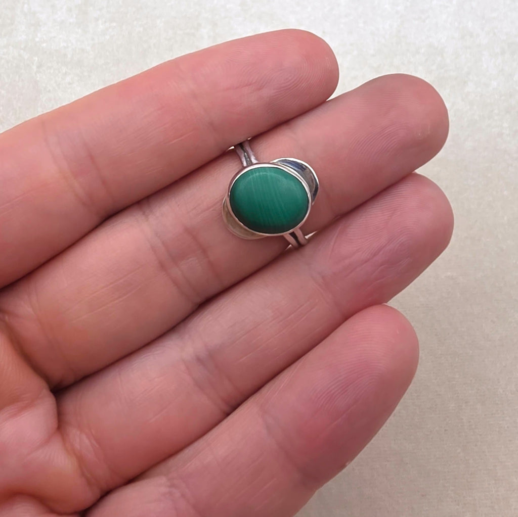 Vintage Sterling Silver Malachite Ring Size 6 Signed DWG Modernist