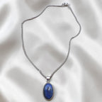 Vintage Sterling Silver Large Lapis Lazuli Pendant Necklace 20" Italian Chain