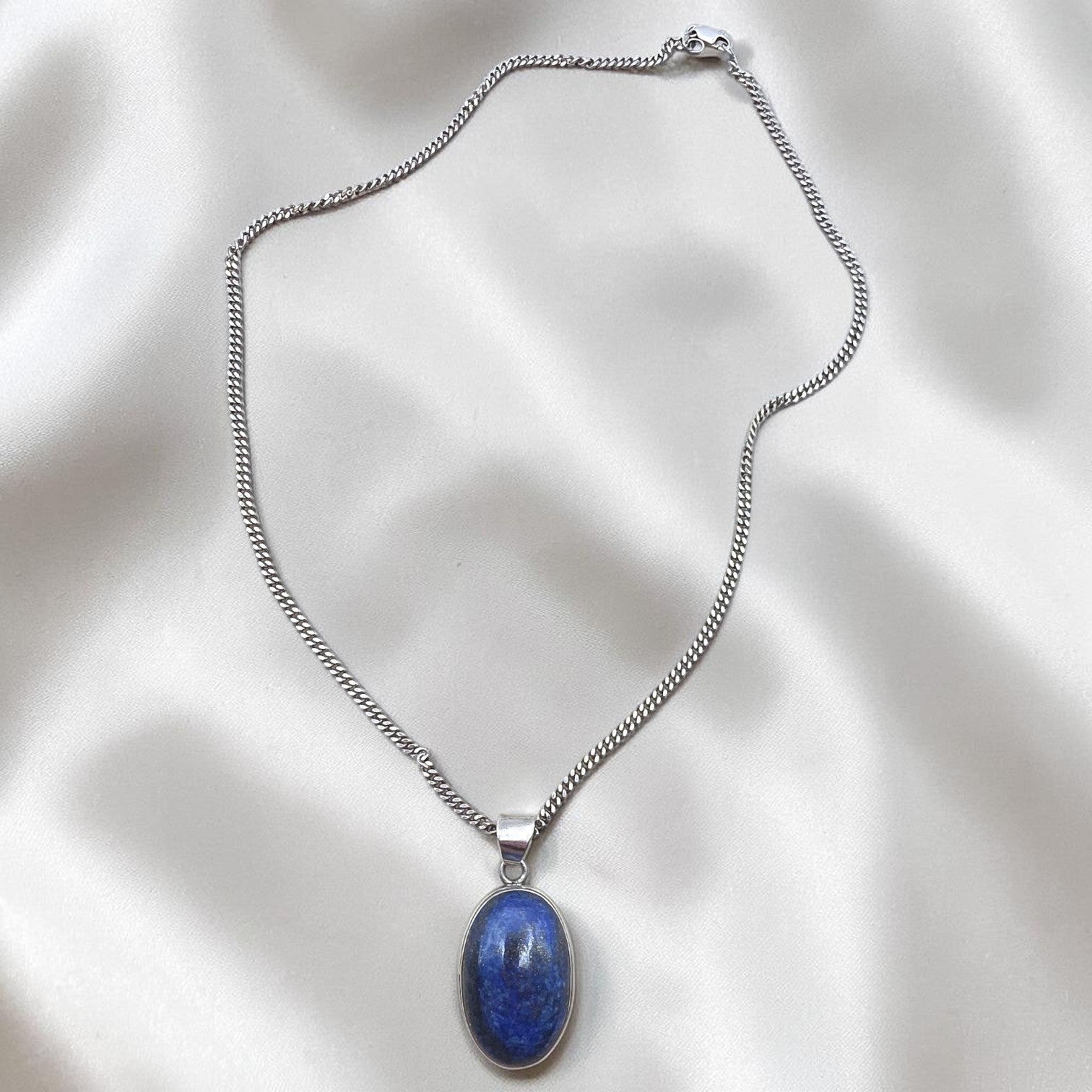 Vintage Sterling Silver Large Lapis Lazuli Pendant Necklace 20" Italian Chain