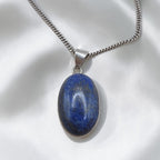 Vintage Sterling Silver Large Lapis Lazuli Pendant Necklace 20" Italian Chain