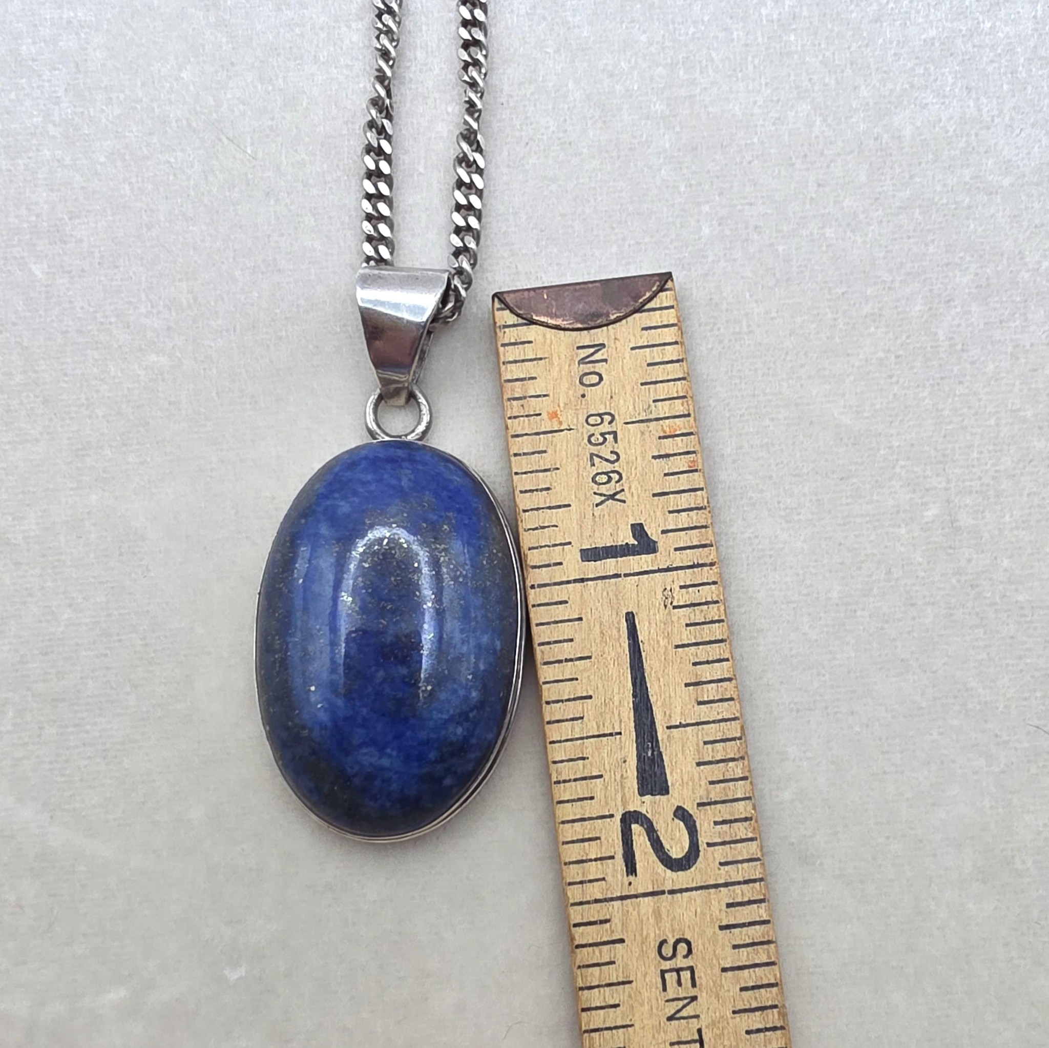 Vintage Sterling Silver Large Lapis Lazuli Pendant Necklace 20" Italian Chain