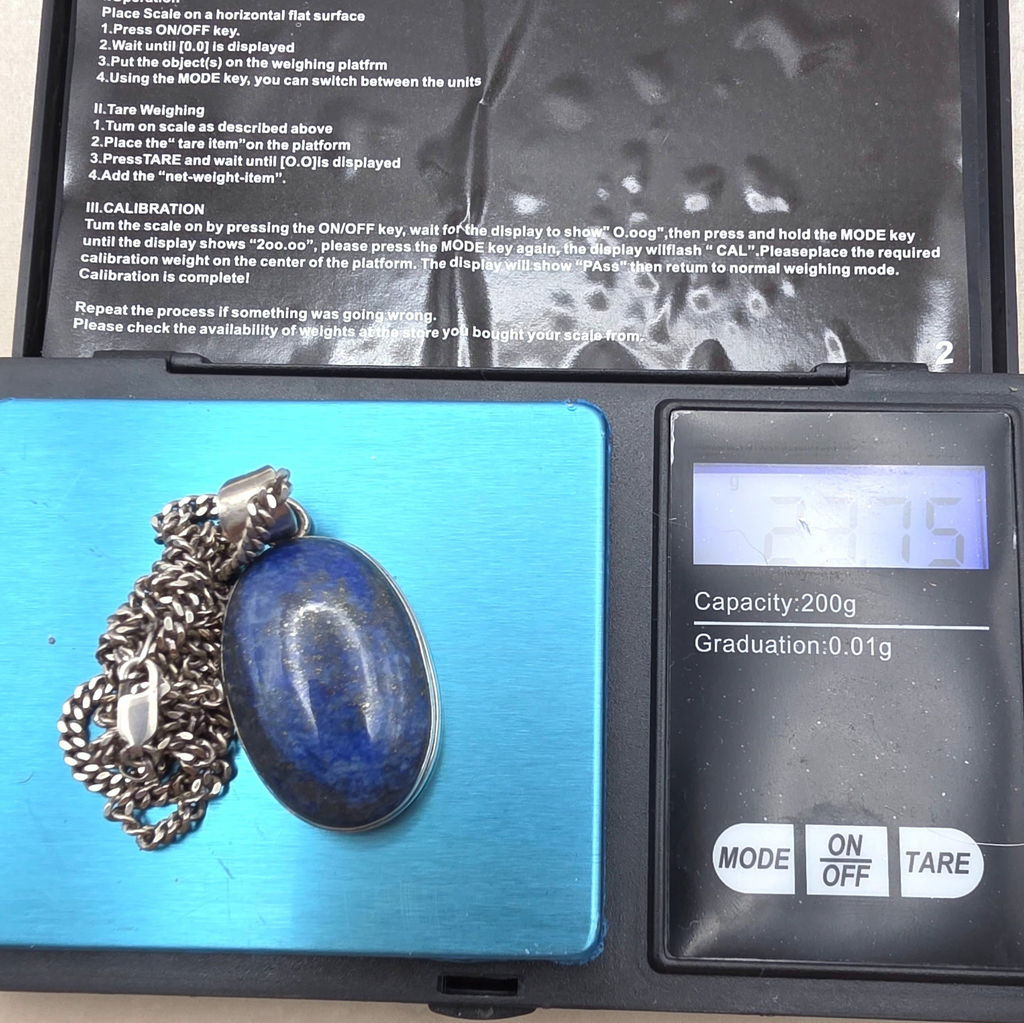 Vintage Sterling Silver Large Lapis Lazuli Pendant Necklace 20" Italian Chain