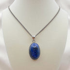 Vintage Sterling Silver Large Lapis Lazuli Pendant Necklace 20" Italian Chain