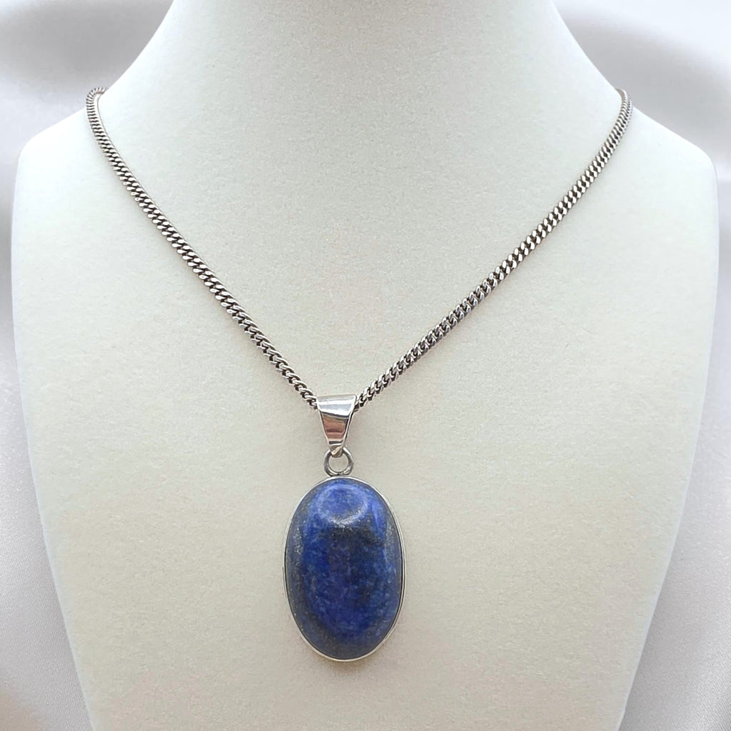 Vintage Sterling Silver Large Lapis Lazuli Pendant Necklace 20" Italian Chain