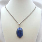 Vintage Sterling Silver Large Lapis Lazuli Pendant Necklace 20" Italian Chain