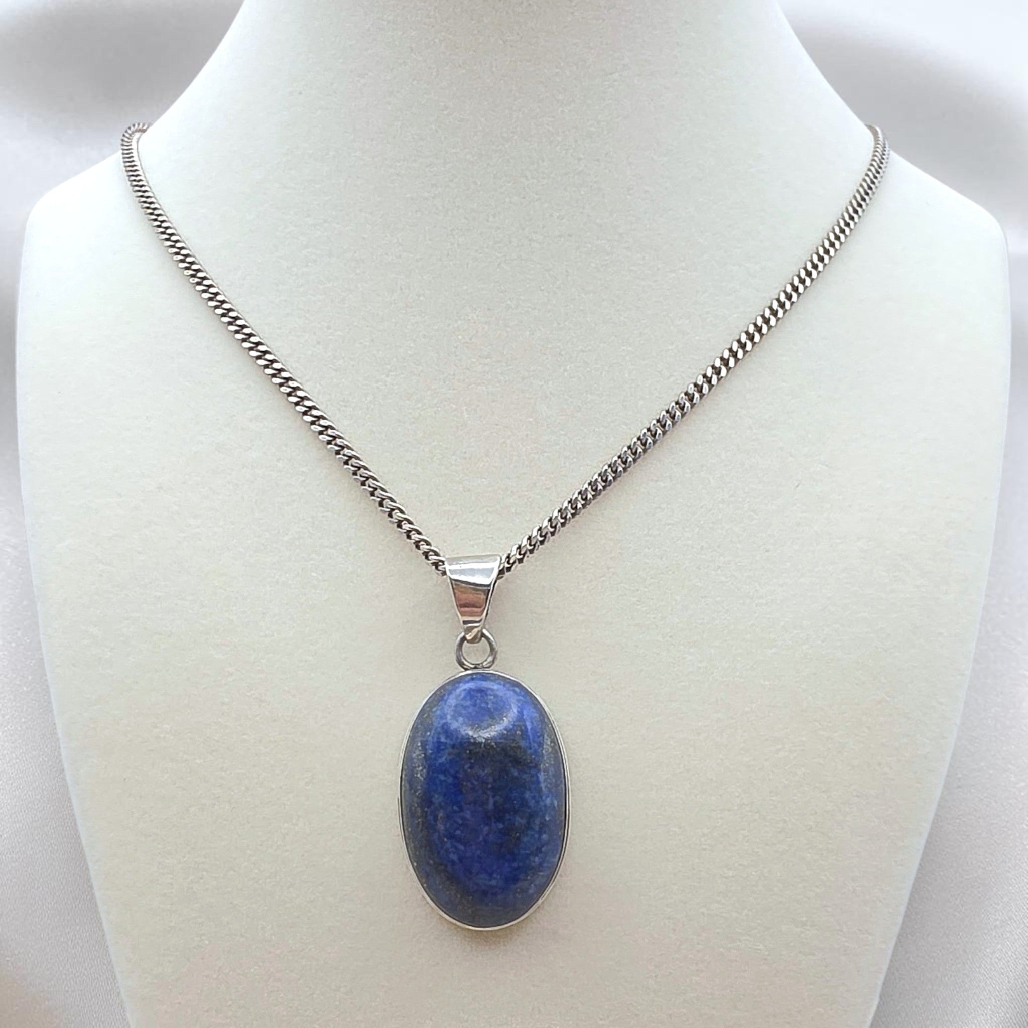 Vintage Sterling Silver Large Lapis Lazuli Pendant Necklace 20" Italian Chain
