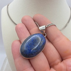 Vintage Sterling Silver Large Lapis Lazuli Pendant Necklace 20" Italian Chain