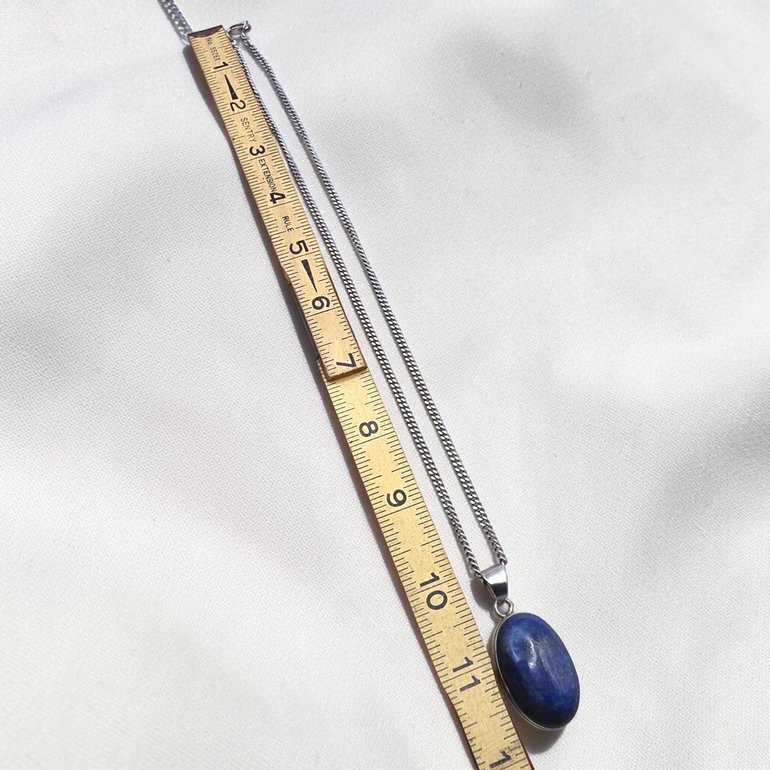 Vintage Sterling Silver Large Lapis Lazuli Pendant Necklace 20" Italian Chain
