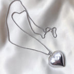 Vintage Sterling Silver Puffy Heart Pendant Necklace 36" Italian Ball Chain