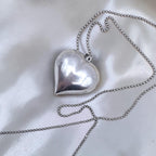Vintage Sterling Silver Puffy Heart Pendant Necklace 36" Italian Ball Chain