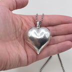Vintage Sterling Silver Puffy Heart Pendant Necklace 36" Italian Ball Chain