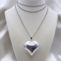 Vintage Sterling Silver Puffy Heart Pendant Necklace 36" Italian Ball Chain