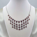 Vintage Sterling Silver Rhodolite Garnet Bib Cabochon Fringe Statement Necklace